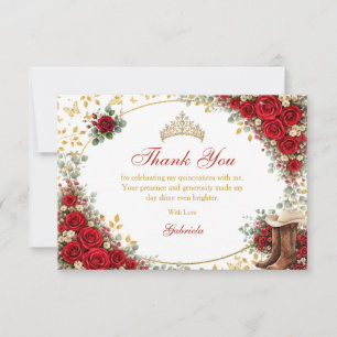 Rote Rosen goldene Schmetterlinge Quinceañera Dankeskarte