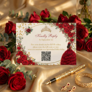 Rote Rosen goldene Schmetterlinge Quinceañera RSVP Karte