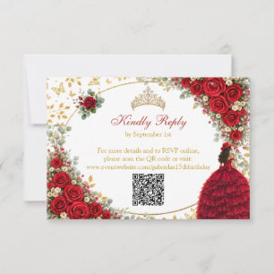Rote Rosen goldene Schmetterlinge Quinceañera RSVP Karte