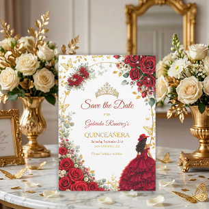 Rote Rosen goldene Schmetterlinge Quinceañera Save The Date