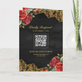 Rote Rosen Goldene Spitze Schwarzer QR-Code Foto H Einladung (Rückseite)