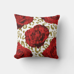 Rote Rosen Goldener Gepard Leopard Animalprint Kissen