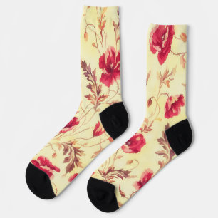 Rote Rosen goldener Vintage-Stil Blumen Socken
