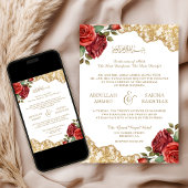 Rote Rosen Goldmedaille QR Code muslimische Hochze Einladung