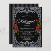 Rote Rosen Gothic Black Stripes Retirement Party Einladung (Vorne/Hinten)