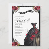 Rote Rosen Gothic Brautkleid Foto QR Code Junggese Einladung (Vorderseite)