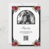 Rote Rosen Gothic Brautkleid Foto QR Code Junggese Einladung (Rückseite)