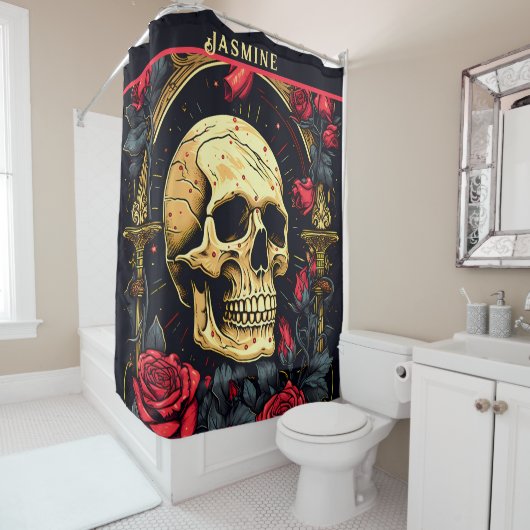 Rote Rosen Gothic Skull Halloween Duschvorhang (Beispiel)