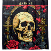 Rote Rosen Gothic Skull Halloween Duschvorhang (Vorderseite)
