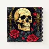 Rote Rosen Gothic Skull Halloween Notizblock (Rückseite)