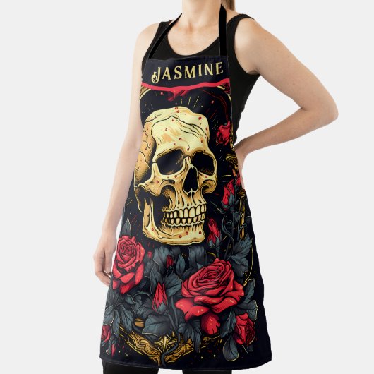 Rote Rosen Gothic Skull Halloween Schürze (InSitu)