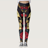 Rote Rosen Gothic Skull Halloween Yoga Leggings (Vorderseite)