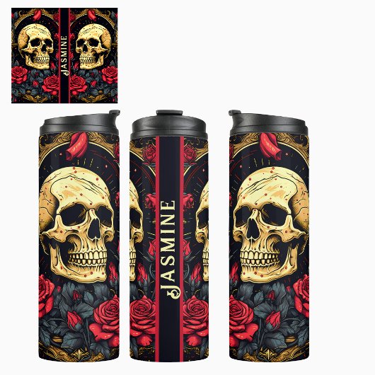 Rote Rosen Gothic Skull Halloween Yoga Thermosbecher