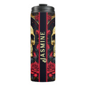 Rote Rosen Gothic Skull Halloween Yoga Thermosbecher (Vorderseite)