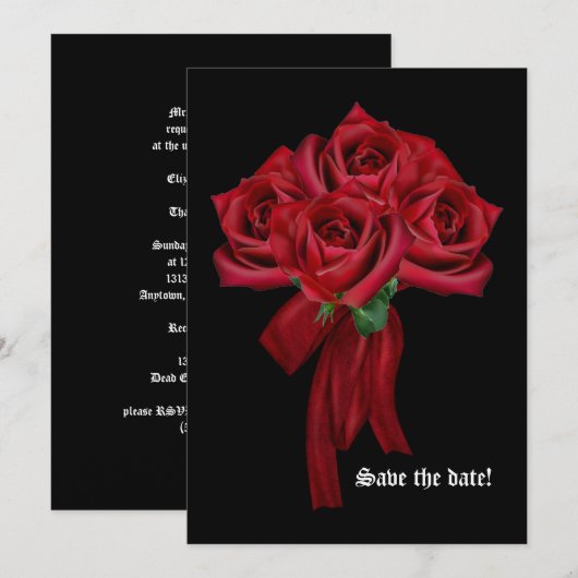Rote Rosen Gothic Wedding Einladung (Vorne/Hinten)