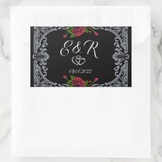 Rote Rosen Gothic Wedding Rechteckiger Aufkleber (Tasche)