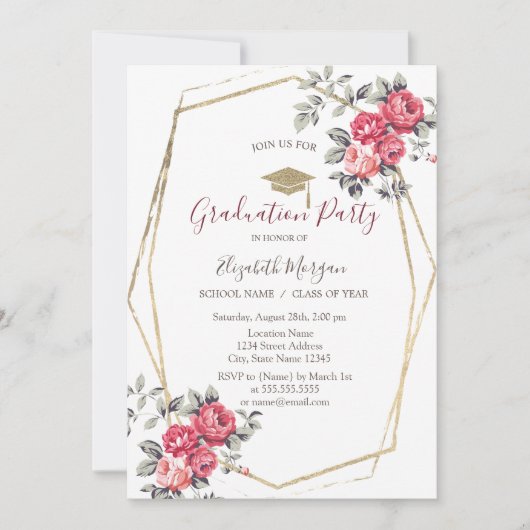 Rote Rosen, Grad Cap, Abschluss Einladung (Vorderseite)