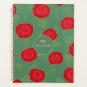 Rote Rosen_Green Blätter Blumenmuster-Skript Planer (Vorderseite)