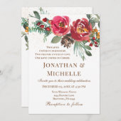 Rote Rosen Greenery Winter Christianl Wedding Einladung (Vorne/Hinten)