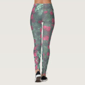 Rote Rosen Grüne Blätter Blume Leggings (Rückseite)