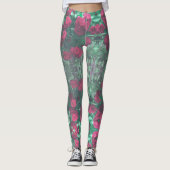 Rote Rosen Grüne Blätter Blume Leggings (Vorderseite)