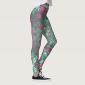 Rote Rosen Grüne Blätter Blume Leggings (Rechts)