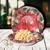 Rote Rosen Grüne Blätter Pappteller