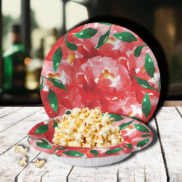 Rote Rosen Grüne Blätter Pappteller