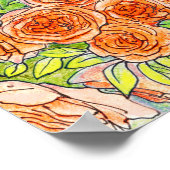 Rote Rosen, Grüne Blätter Rose Garten Blumenskizze Poster (Ecke)