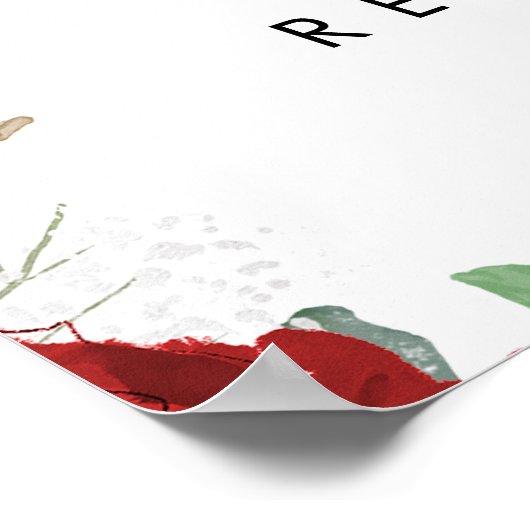 rote Rosen Grüne Hochzeitsempfang Plakat (Ecke)