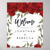 rote Rosen Grüne Hochzeitsempfang Plakat (Vorne)