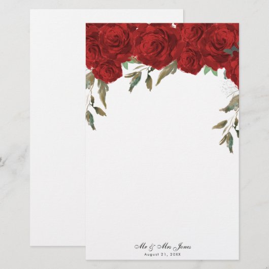 Rote Rosen Grünfutter Briefpapier (Vorne/Hinten)