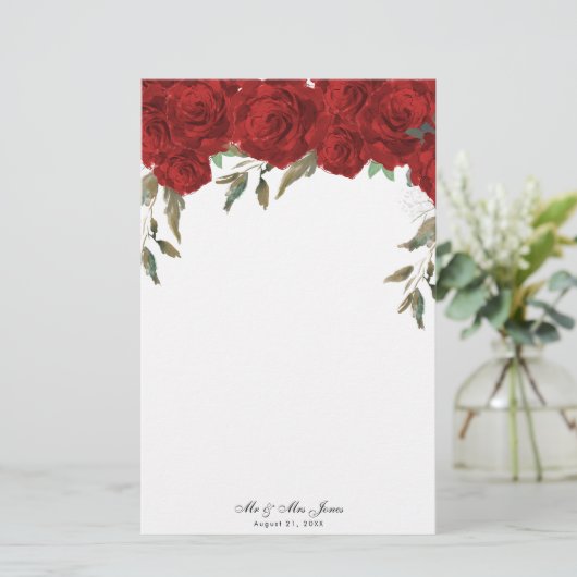 Rote Rosen Grünfutter Briefpapier (Stehend Vorderseite)