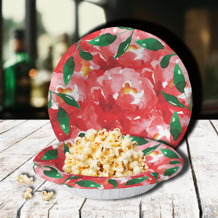 Rote Rosen Grünpflanzen Floral Papier Schalen Pappteller