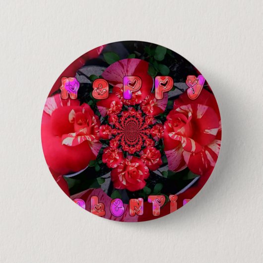Rote Rosen "Happy Valentine" Kunst, Dichtung und M Button (Vorderseite)