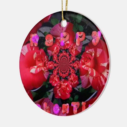 Rote Rosen "Happy Valentine" Kunstdrucken Keramik Ornament (Links)