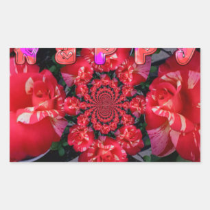 Rote Rosen "Happy Valentine" Kunstdrucken Rechteckiger Aufkleber