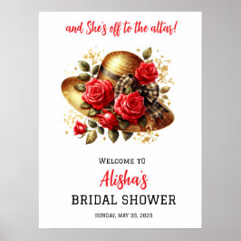 Rote Rosen Hat Derby Brautparty Willkommen Poster