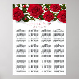 Rote Rosen, Herz Hochzeit 12 Tische Sitzkarte Poster