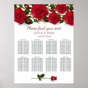 Rote Rosen, Herz Hochzeit 8 Tische Sitzkarte Poster