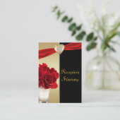 Rote Rosen & Herz, Hochzeiten mit Gold und Schwarz Begleitkarte (Stehend Vorderseite)