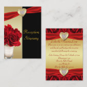 Rote Rosen & Herz, Hochzeiten mit Gold und Schwarz Begleitkarte (Vorne/Hinten)