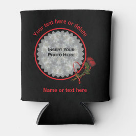 Rote Rosen Herz Schwarzes Personalisiertes Foto Dosenkühler