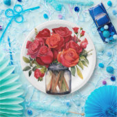 Rote Rosen Hochzeit Pappteller (Party)