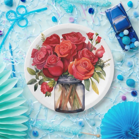 Rote Rosen Hochzeit Pappteller (Party)