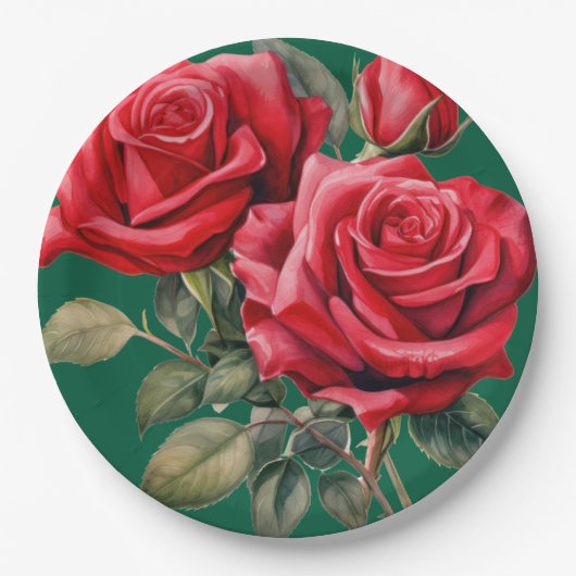 Rote Rosen Hochzeit Pappteller (Vorderseite)