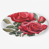 Rote Rosen Hochzeit Pappteller (Schrägansicht)