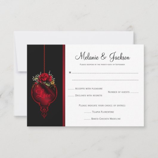 Rote Rosen Hochzeit RSVP (Vorderseite)
