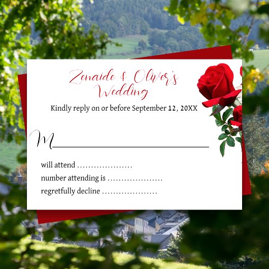 Rote Rosen Hochzeiten Website-Antwortkarten Einladung