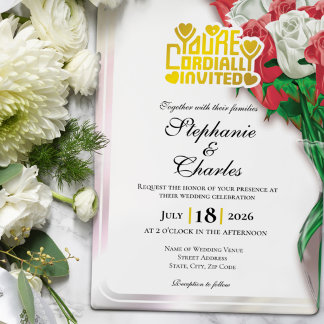 Rote Rosen Hochzeits-Einladung - Goldene Schrift 4 Einladung